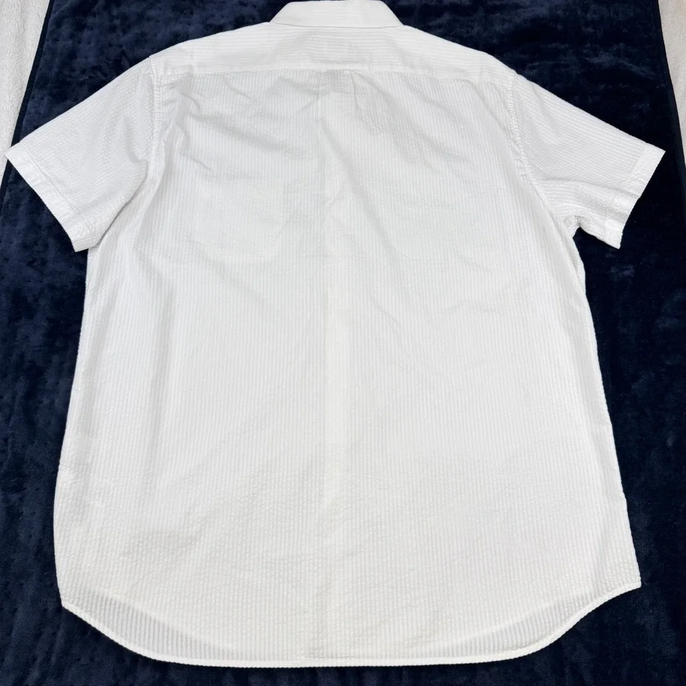 J. Crew Seersucker Mens XXLT Button Down Shirt White Organic Cotton Striped